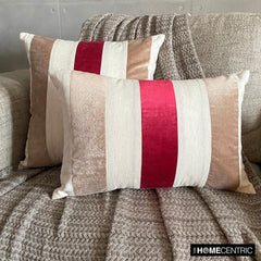 Velvet Band Red - Red Velvet & Linen Throw Pillow Cover
