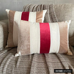 Velvet Band Red - Red Velvet & Linen Decorative Euro Sham