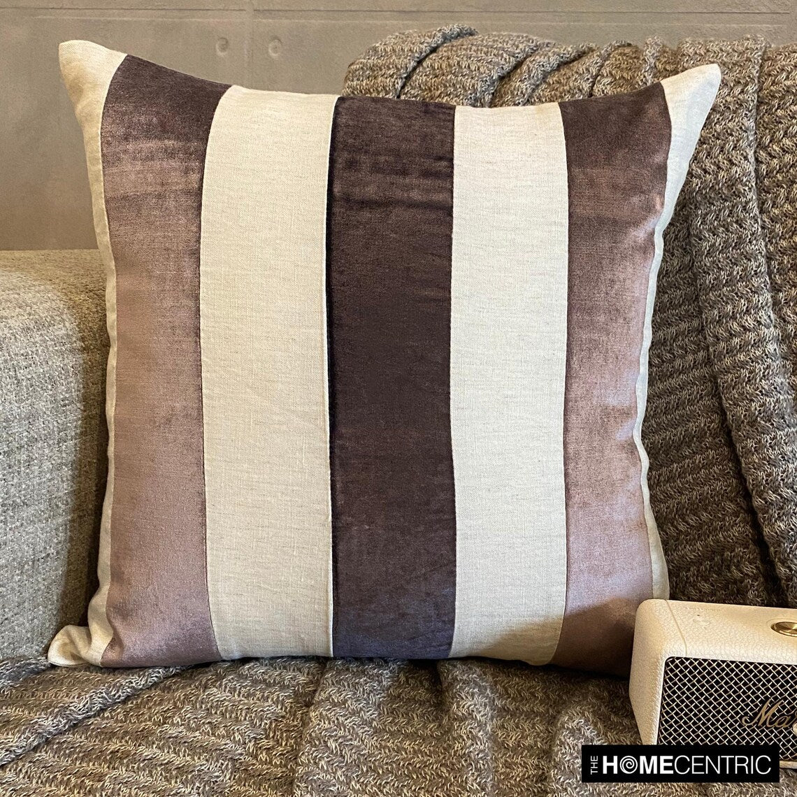 Velvet Band Aubergine Throw Cushion Cover