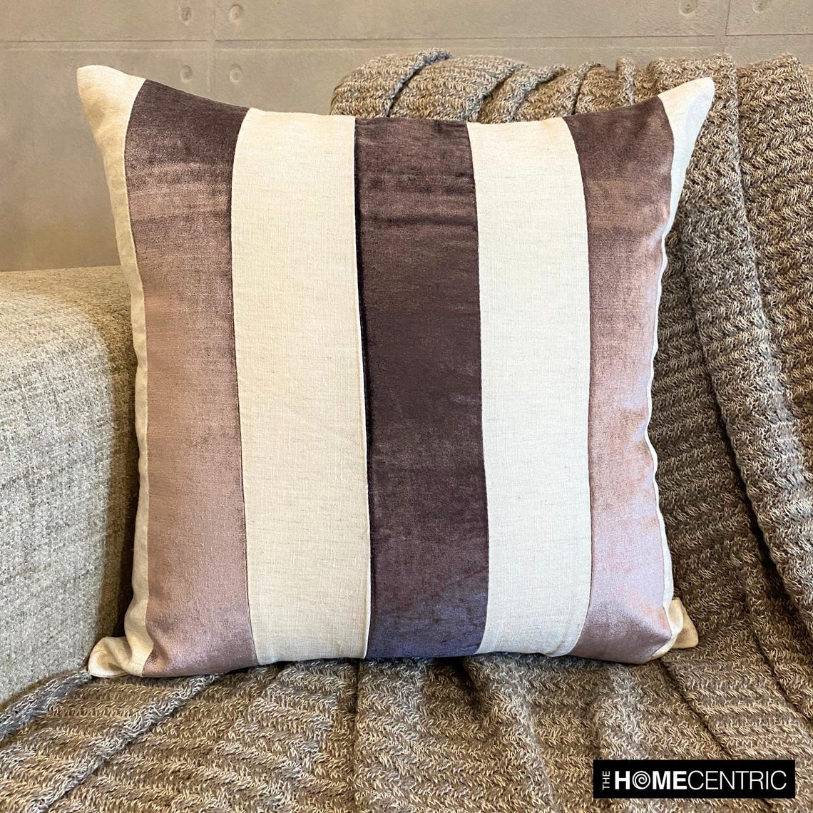Velvet Band Aubergine Throw Cushion Cover