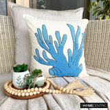 Coral Treasure - Aqua Blue Cotton Linen Throw Cushion Cover