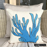 Coral Treasure - Aqua Blue Cotton Linen Throw Cushion Cover