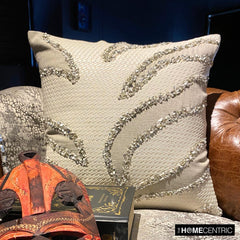 Animal Spur - White Linen & Faux Leather Decorative Euro Sham