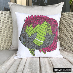 The Fishy Way - White Cotton Linen Throw Cushion Cover