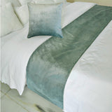 Ice Blue Velvet Plush - Velvet Ice Blue Decorative Bed Runner and Cushion Cover