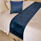 Navy Velvet Plush - Velvet Navy Blue Decorative Bed Runner and Cushion Cover