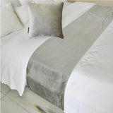 Silver Velvet Plush - Velvet Silver Decorative Bed Runner and Cushion Cover