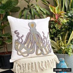 Grey Squid - Gray Cotton Linen Cushion Pillow Cover