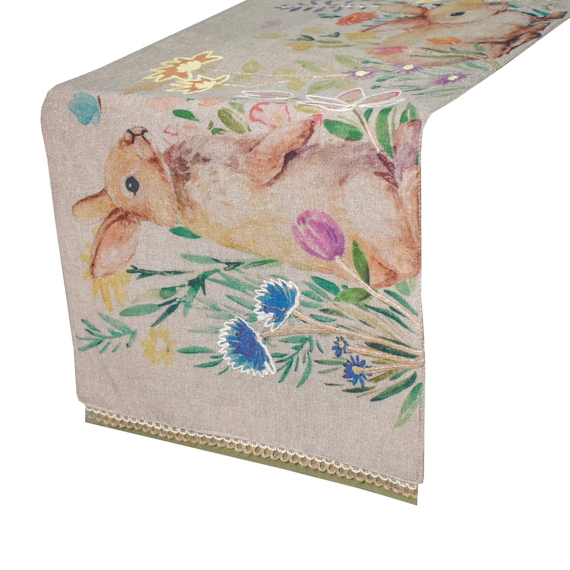 Bloom N Bunny - Beige Linen Decorative Table Runner