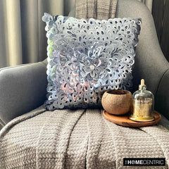 Metallic Floral - Silver Art Silk Throw Pillow Cover
