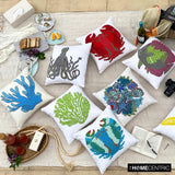 Coral Treasure - Aqua Blue Cotton Linen Throw Cushion Cover