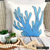 Coral Treasure - Aqua Blue Cotton Linen Throw Cushion Cover