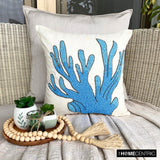 Coral Treasure - Aqua Blue Cotton Linen Throw Cushion Cover