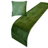 Green Velvet Plush Decorative Bed Runner and Cushion Cover