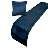 Navy Velvet Plush Decorative Bed Runner and Cushion Cover