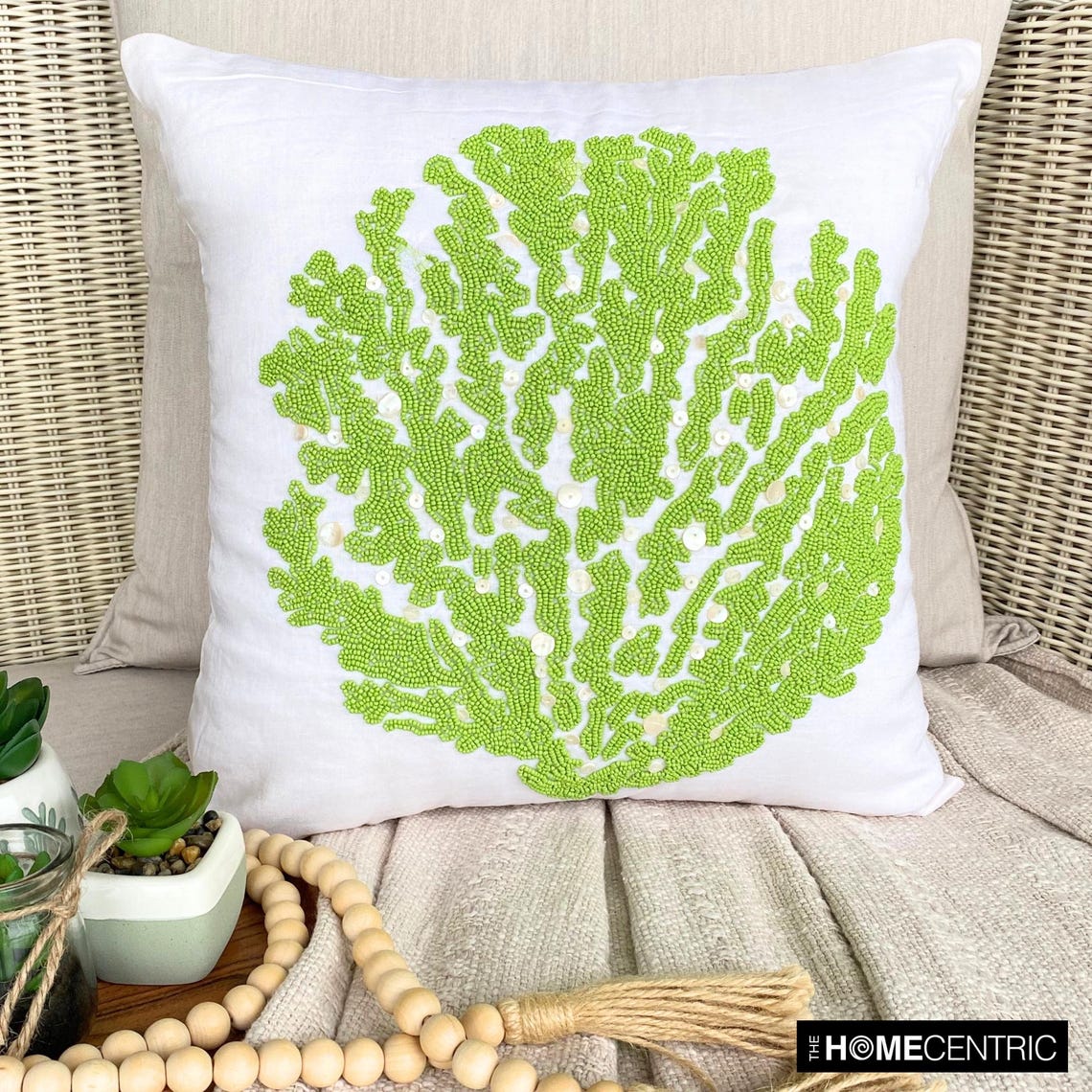 Deep Sea Weeds - Ivory Cotton Linen Decorative Euro Sham