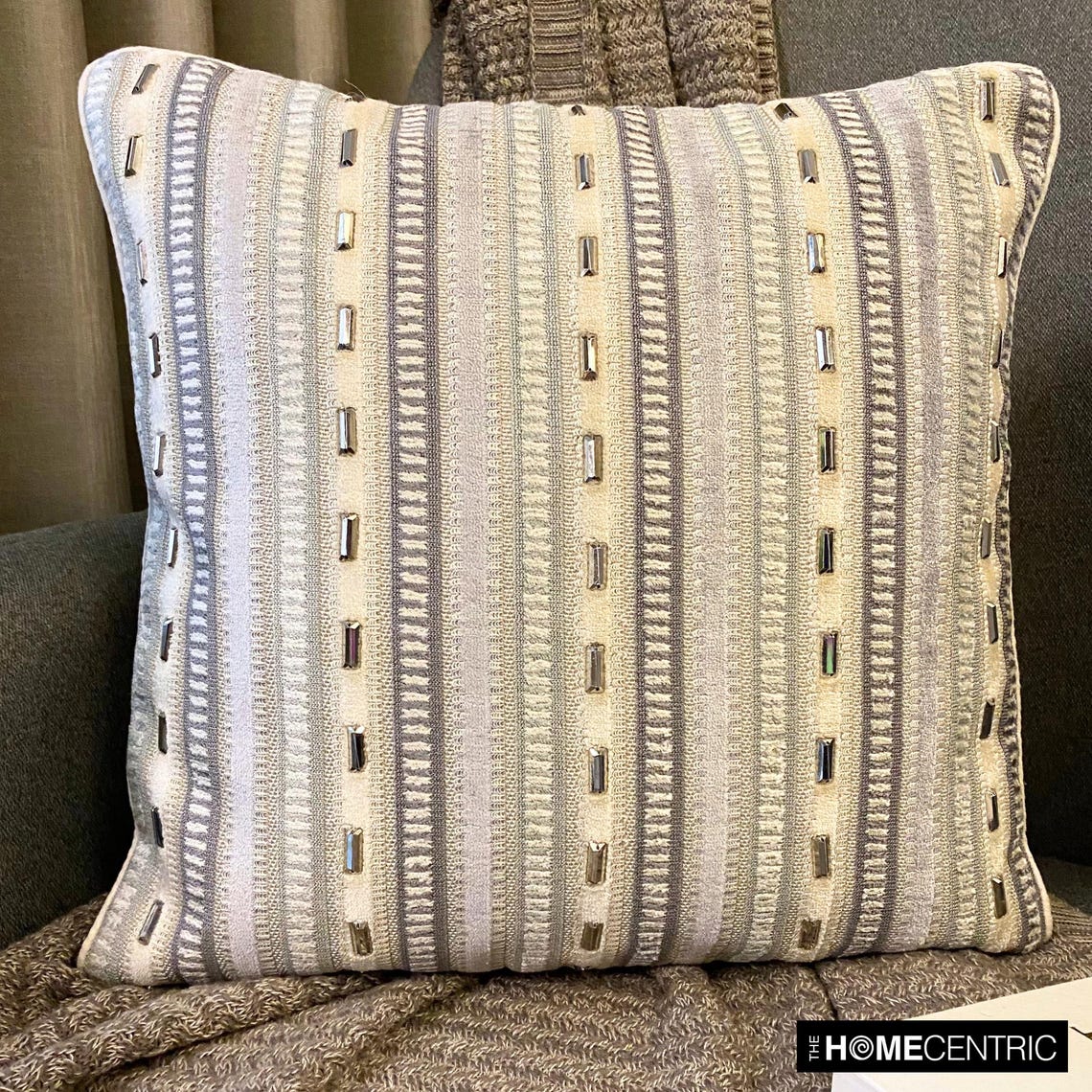 Stripe Dream - Grey Velvet Throw Cushion Cover