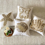 Sea Horse Kiss - Ivory & Gold Linen Throw Cushion Cover