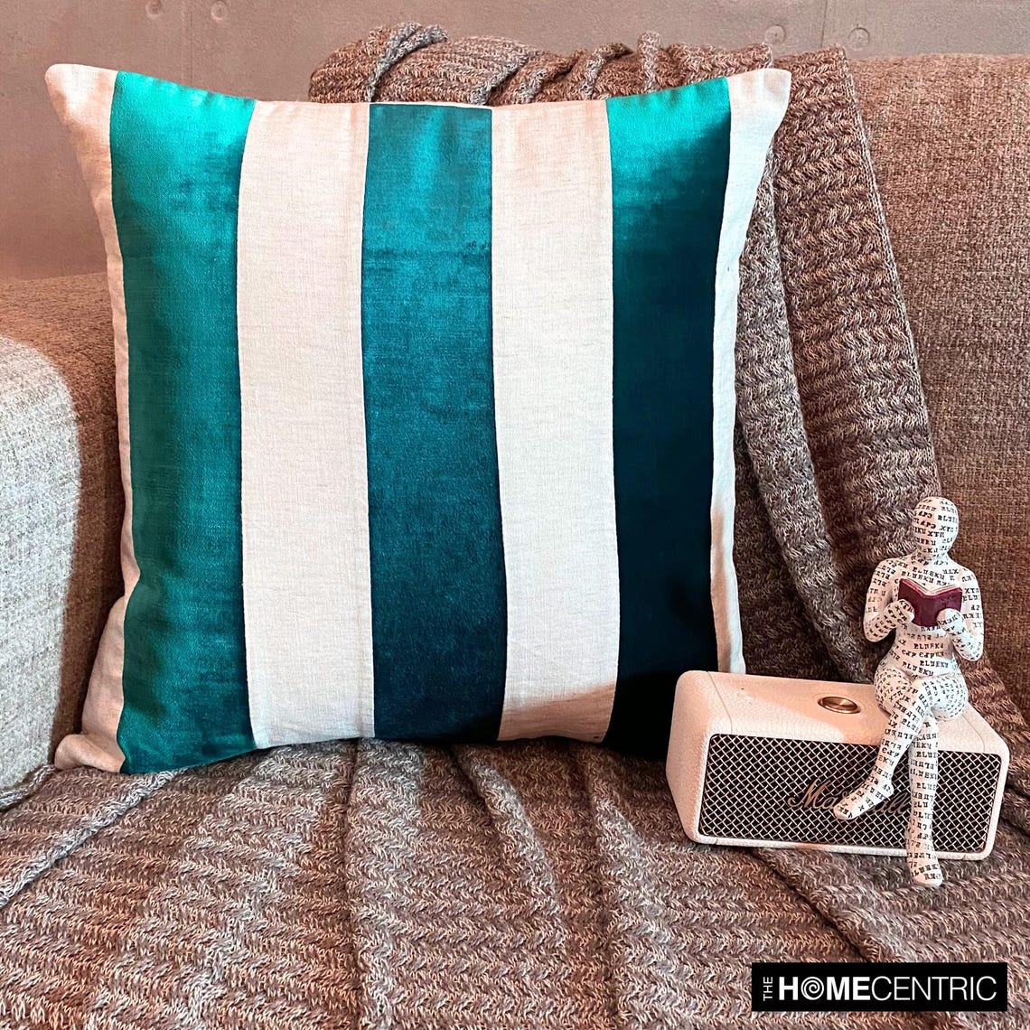 Velvet Band Teal Throw Cushion Cover