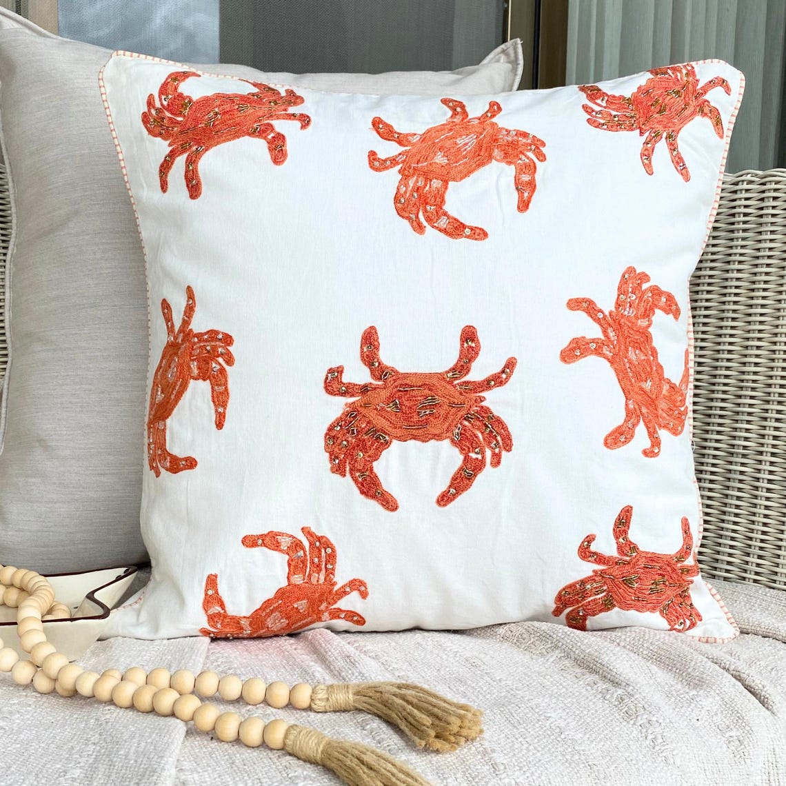 Crab Claw - Coral Cotton Throw Cushion Cover