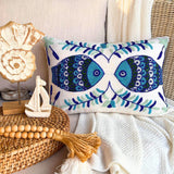 Fish Tales - Silk Blue Decorative Lumbar Cushion Cover