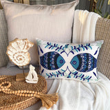Fish Tales - Silk Blue Decorative Lumbar Cushion Cover