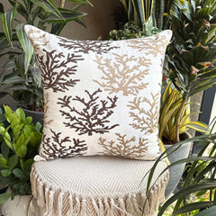 Tropical Corals - Brown Cotton Linen Throw Cushion Cover