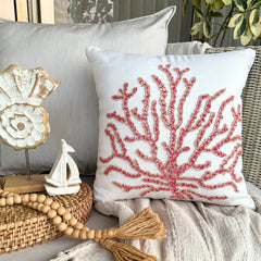 Coral Secrets - Red Cotton Linen Throw Cushion Cover