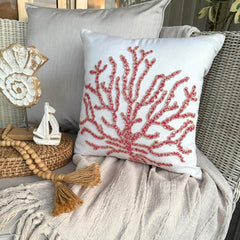 Coral Secrets - Red Cotton Linen Throw Cushion Cover