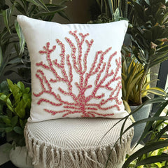 Coral Secrets - Red Cotton Linen Throw Cushion Cover
