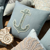 Lost Anchor - Dull Blue Linen Throw Pillow Cover