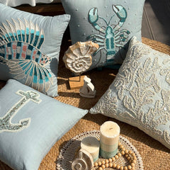 Lost Anchor - Dull Blue Linen Throw Pillow Cover
