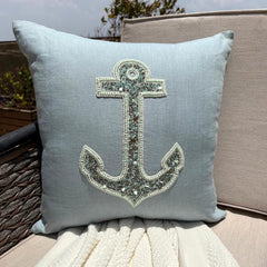 Lost Anchor - Dull Blue Linen Decorative Euro Sham
