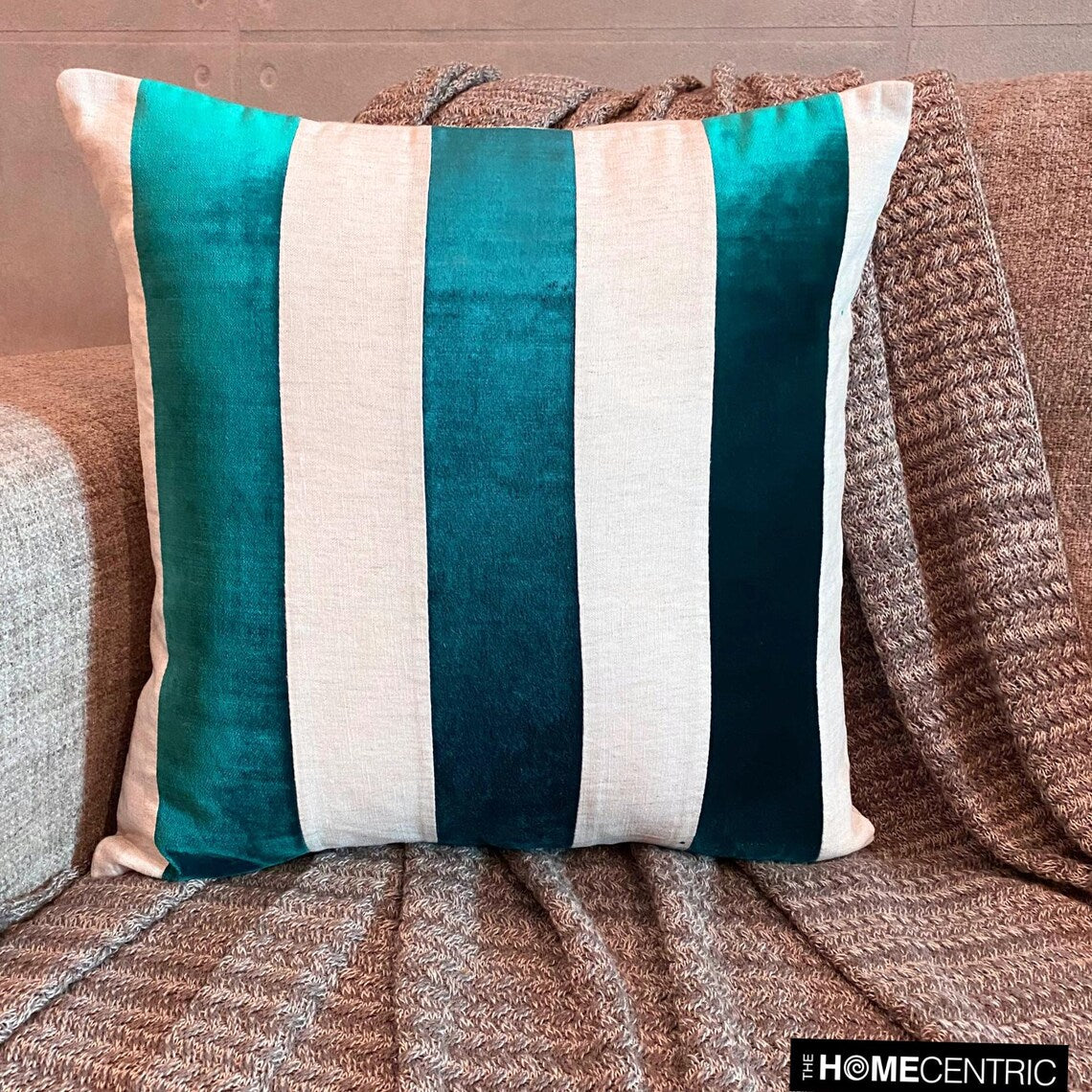 Velvet Band Teal Throw Cushion Cover