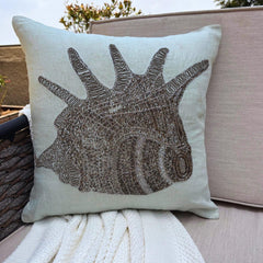 Lone Shell - Light Blue Cotton Linen Throw Pillow Cover