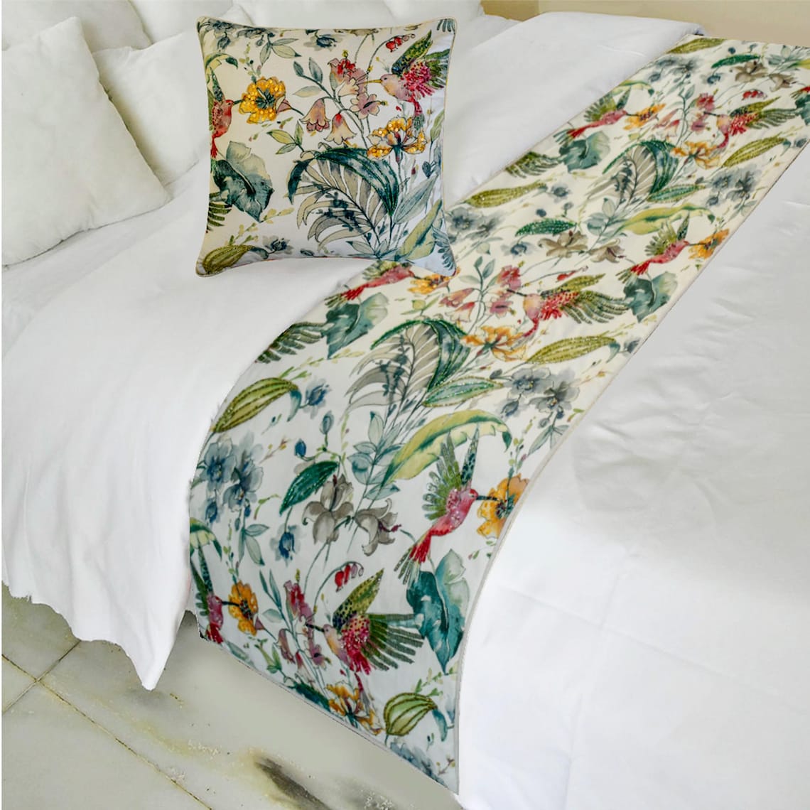Exotic Birds Decorative Bed Runner and Cushion Cover