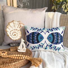 Fish Tales - Silk Blue Decorative Lumbar Cushion Cover