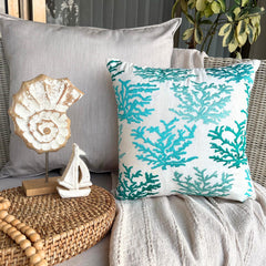 Caribbean Coast - Blue Cotton Linen Throw Cushion Cover