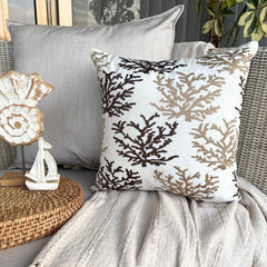 Tropical Corals - Brown Cotton Linen Throw Cushion Cover