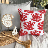Red Corals - Red Cotton Linen Throw Cushion Cover