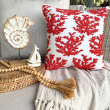 Red Corals - Red Cotton Linen Throw Cushion Cover