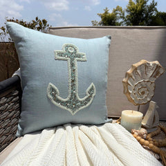 Lost Anchor - Dull Blue Linen Decorative Euro Sham