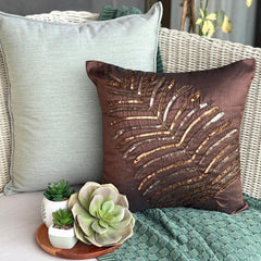 Brown Leaf Sequins Decorative Euro Sham