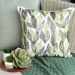Going Tropical - Green Linen Throw Pillow Cover
