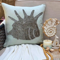 Lone Shell - Light Blue Cotton Linen Throw Pillow Cover