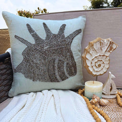 Lone Shell - Light Blue Cotton Linen Decorative Euro Sham