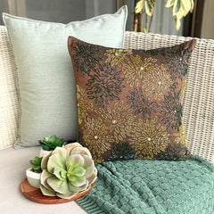 Floral Spark - Brown Art Silk Decorative Euro Sham