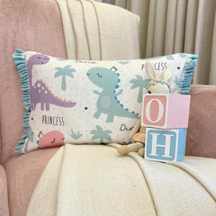 Dino Play - White Cotton Lumbar Cushion Cover