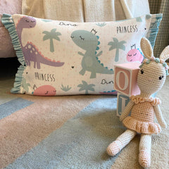 Dino Play - White Cotton Lumbar Cushion Cover