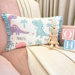 Dino Play - White Cotton Lumbar Cushion Cover